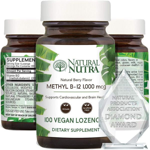 Natural Nutra Vegan Methyl B12 Sublingual Lozenges (Methylcobalamin Vitamin B 12), 1000 mcg, Delicious Berry Flavor, Cardiovascular, Energy and Brain Health Supplement, Gluten Free, 100 Count