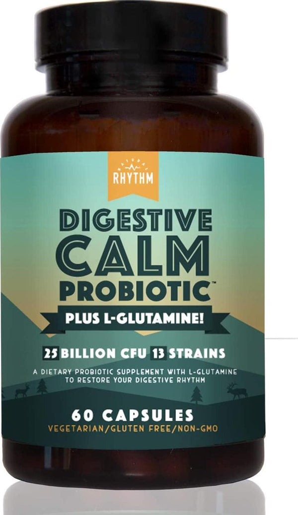 Natural Rhythm Digestive Calm Probiotic (Plus L-Glutamine) 25 Billion CFU and 13 Strains. - Natural Support for Better Digestion - for Bloating and Constipation + Gas Relief and Leaky Gut - 60 Vegetarian Capsules.