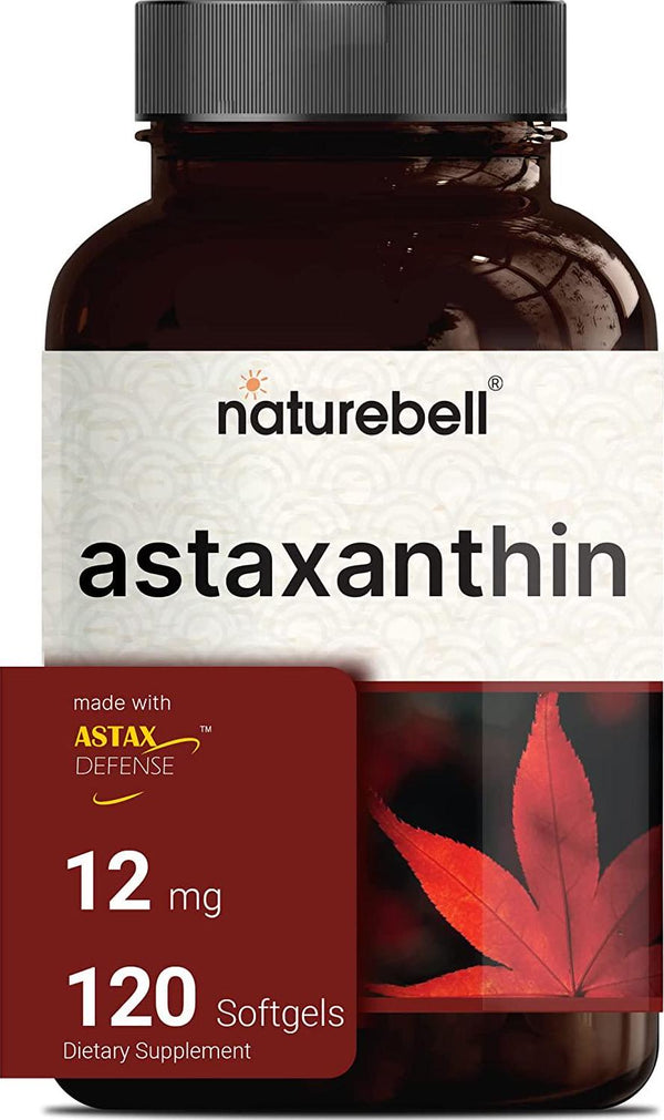 NatureBell Astaxanthin Softgel Supplement, Made with Astaxdefense, 12mg Astaxanthin Per Serving, 120 Softgels, Non-GMO