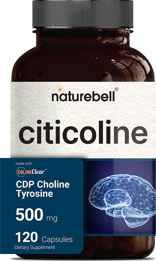 NatureBell Citicoline Capsule Supplement, Made with Colineclear, 500mg Citicoline Plus 50mg Tyrosine Per Serving, 120 Capsules, Non-GMO