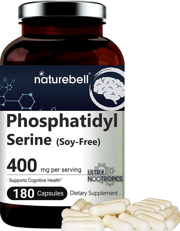 NatureBell PhosphatidylSerine 400mg Per Serving, 180 Capsules, No Soy, Made from Sunflower Lecithin, Strongly Supports Cognitive Health and Brain Function, No GMOs and Made in USA.