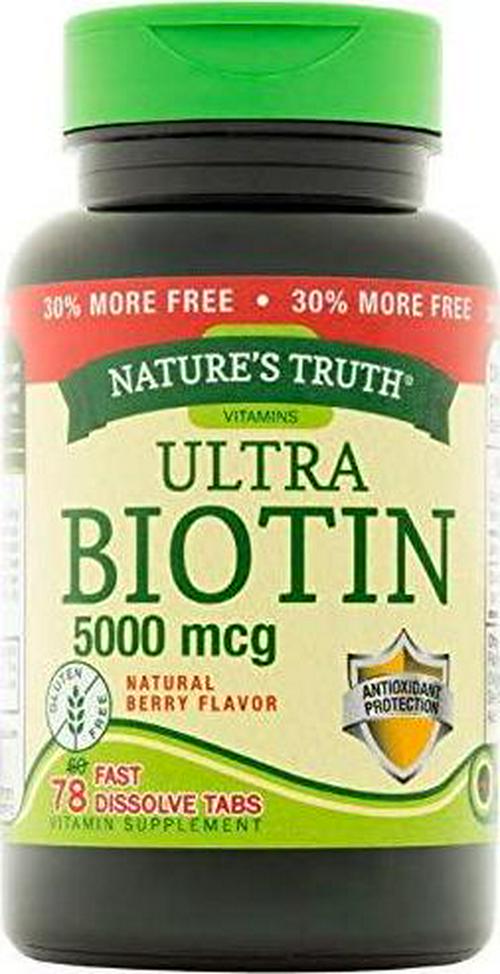 Nature&#039;s Truth Biotin 5000 Mcg, Fast Dissolve Tabs, Natural Berry Flavor, 78 Count (Pack of 3)