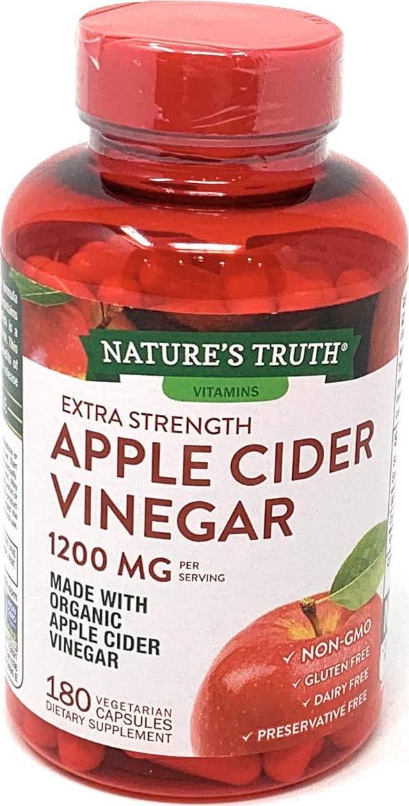 Nature&#039;s Truth Organic Apple Cider Vinegar Extra Strength Quick Release 1200 MG Gluten Free, Dairy Free, Non -GMO, No Preservative - 180 Vegetarian Capsules (1 Pack - 180 Capsules)