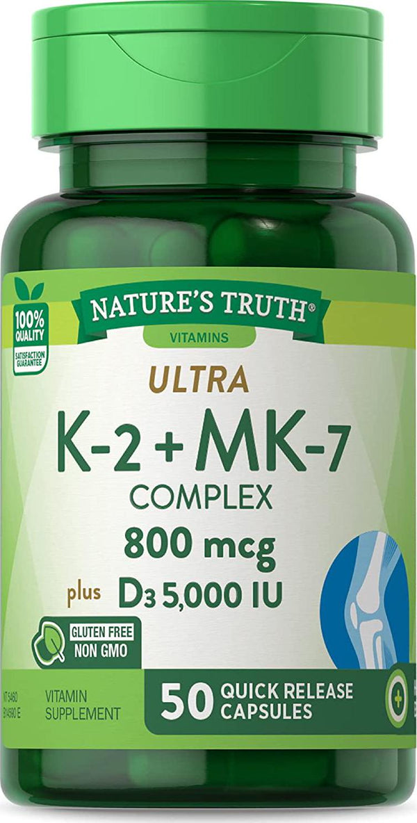Nature&#039;s Truth Vitamin K2 Supplement | 800 mcg | 50 Capsules | MK4 MK7 Complex | Non-GMO, Gluten Free