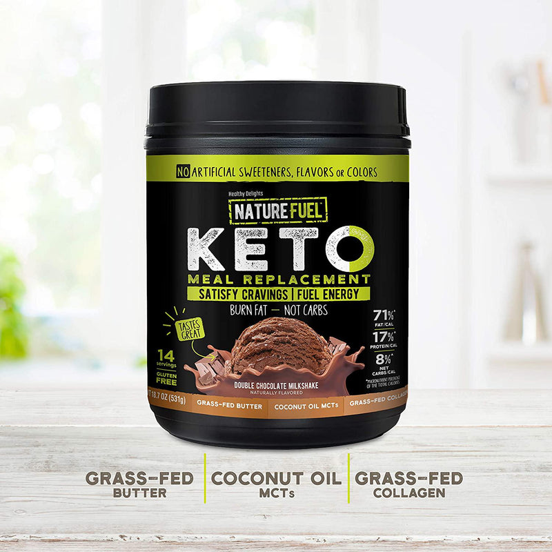 Nature Fuel Keto Meal Replacement Powder, Gluten Free with Coconut Oil, MCT Oil and Grass-Fed Butter, Double Chocolate Milkshake, 14 Servings