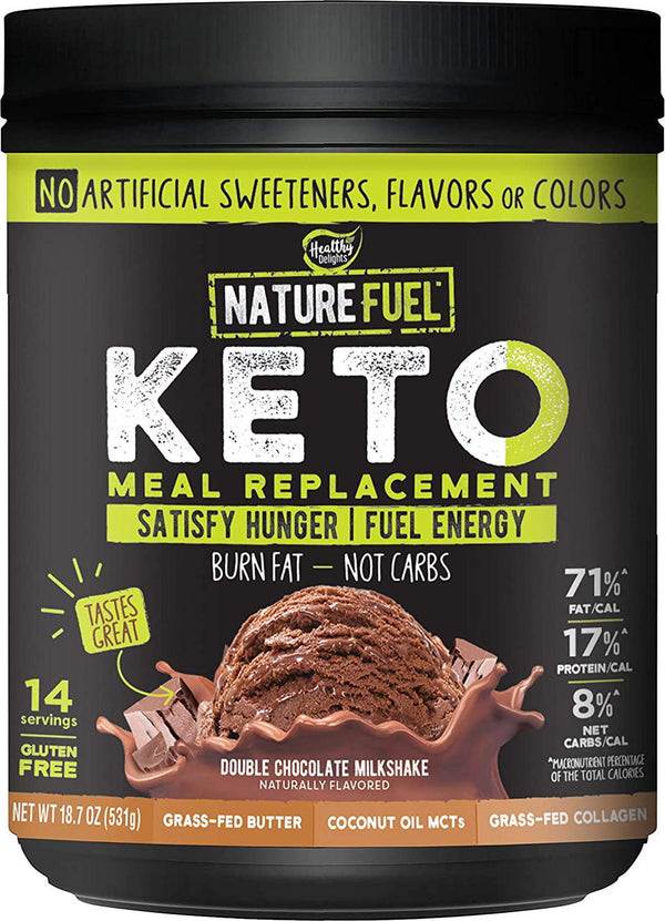 Nature Fuel Keto Meal Replacement Powder, Gluten Free with Coconut Oil, MCT Oil and Grass-Fed Butter, Double Chocolate Milkshake, 14 Servings