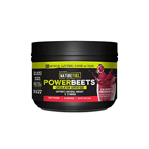 Nature Fuel Power Beets - Super Concentrated Non-GMO Beet Juice Powder - Delicious Acai Berry Pomegranate Flavor - 30 Servings - Pantry Friendly