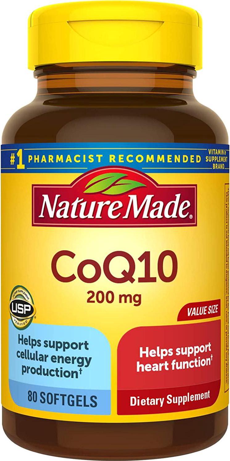 Nature Made CoQ10 200 mg, Dietary Supplement for Heart Health and Cellular Energy Production, 80 Softgels, 80 Day Supply