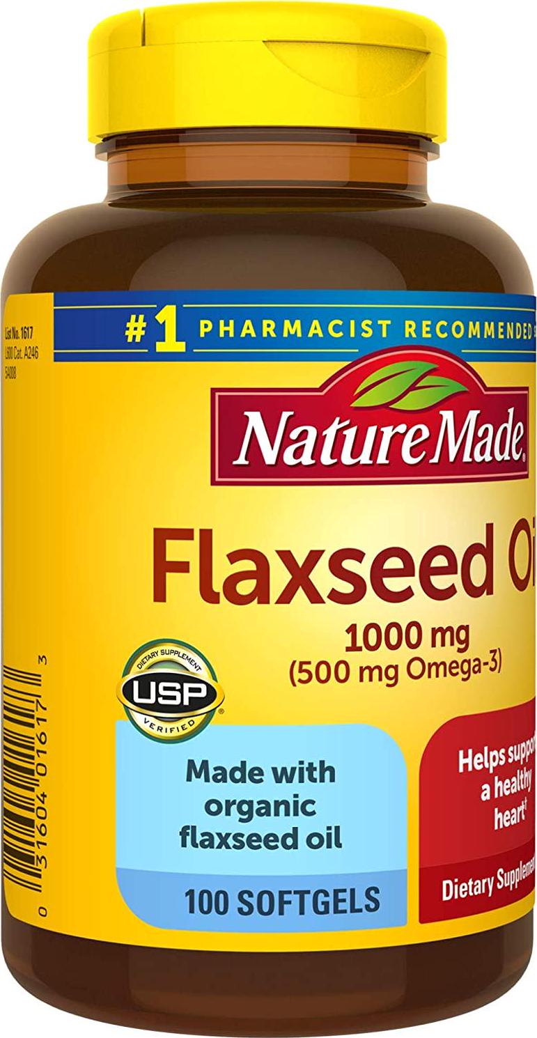 Nature Made Flaxseed Oil 1000 mg Softgels, 100 Count for Heart Health Support