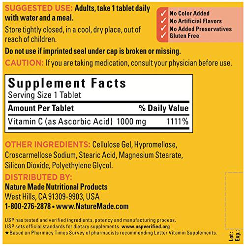 Nature Made Vitamin C 1000 mg, Dietary Supplement for Antioxidant and Immune Support, 300 Tablets, 300 Day Supply
