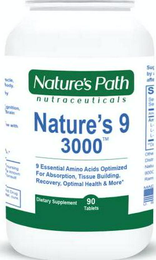 Nature's 9 3000 Essential Amino Acids Supplement, Best EAA Amino Acid Complex All 9 Essential Amino Acid Pills, Vegan Aminos 90 Pill 1 Gram Per Tablet