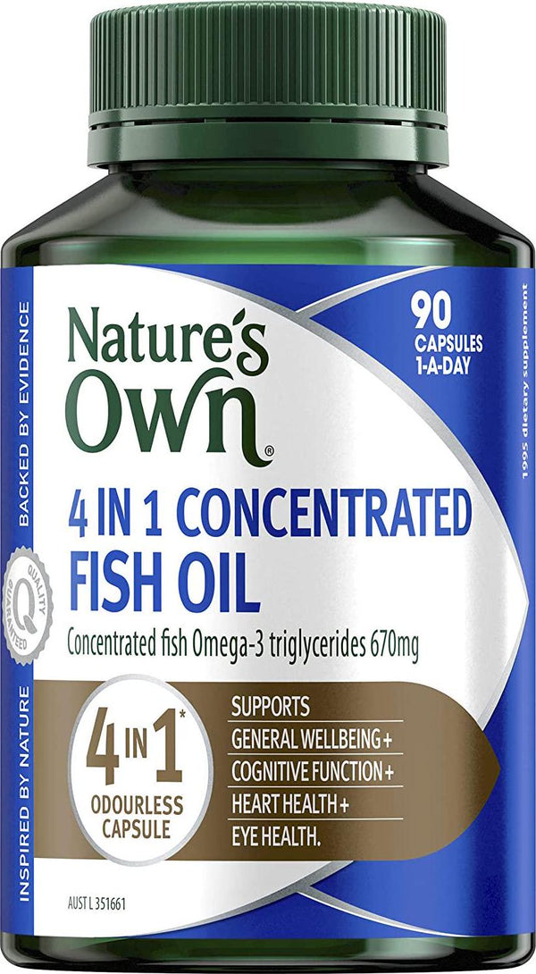 Nature's Own 4 in 1 Concentrated Fish Oil - Supports: Heart and Eye Health, Cognitive Function, General Wellbeing , 90 Capcules