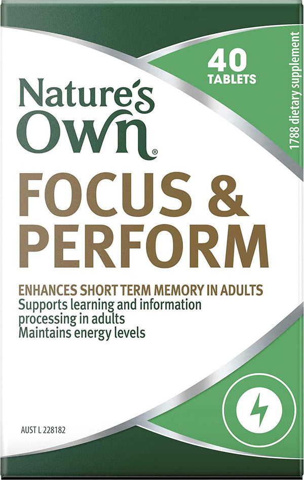 Nature's Own Focus and Perform - Supports Short Term Memory in Adults - Maintains Energy Levels, 40 Tablets