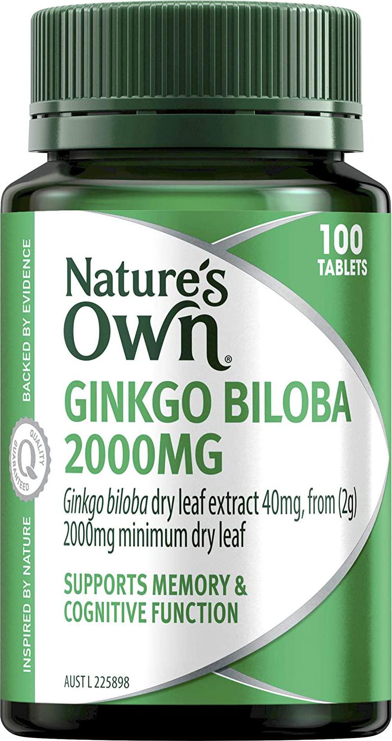 Nature's Own Ginkgo Biloba 2000mg Tablets Supports Cognitive Function and Healthy Blood Circulation in Adults, Mostly Green, 100 Count