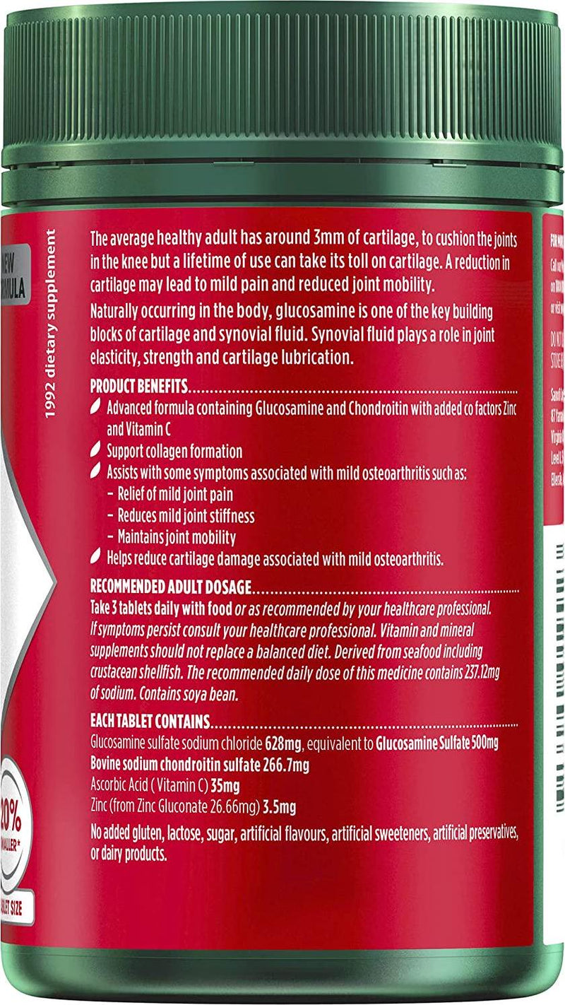 Nature's Own Glucosamine Sulfate and Chondroitin Advanced - Contains Zinc and Vit C - Supports Collagen Formation, 180 Tablets