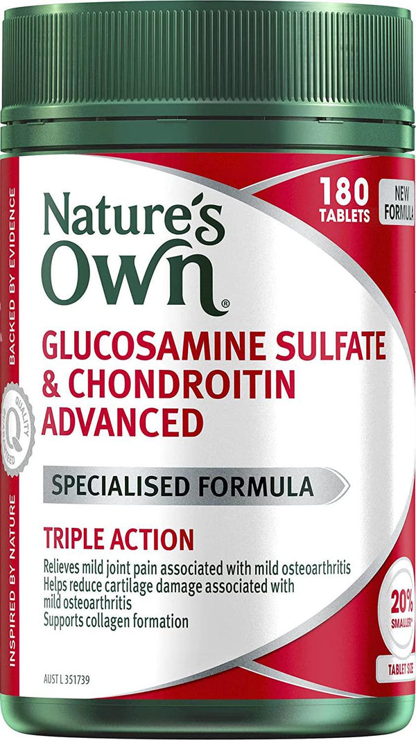 Nature's Own Glucosamine Sulfate and Chondroitin Advanced - Contains Zinc and Vit C - Supports Collagen Formation, 180 Tablets
