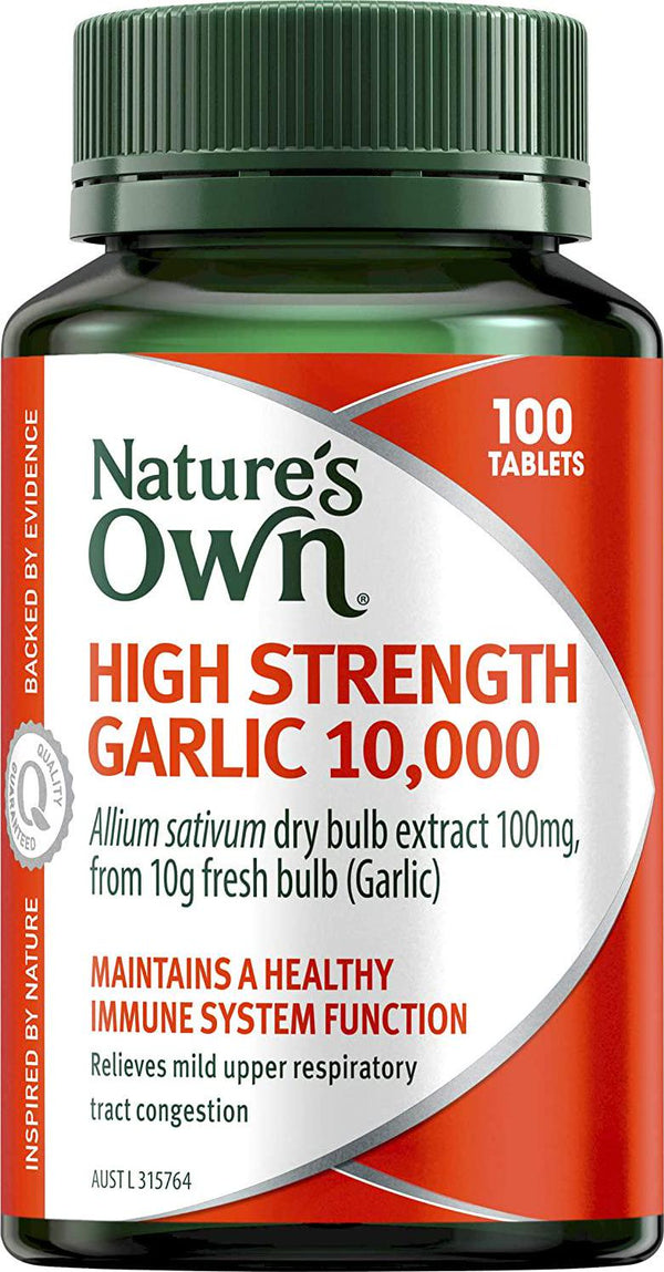Nature's Own High Strength Garlic 10000 - Antioxidant - Reduce Mild Upper Respiratory Tract Congestion, 100 Tablets