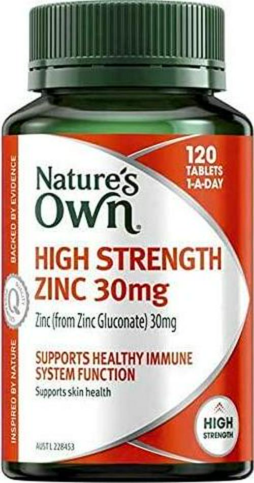 Nature's Own High Strength Zinc 30mg - Supports Immune System Function and Healthy Skin - Maintains Men's Reproductive Health, 120 Tablets