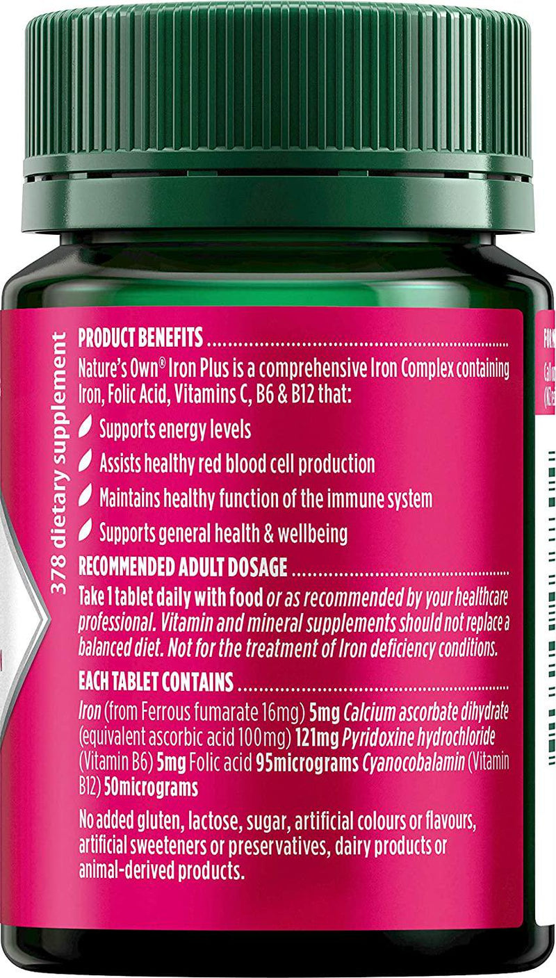 Nature's Own Iron Plus - Assists Healthy Red Blood Cell Production - Maintains Immune System Function, 50 Tablets