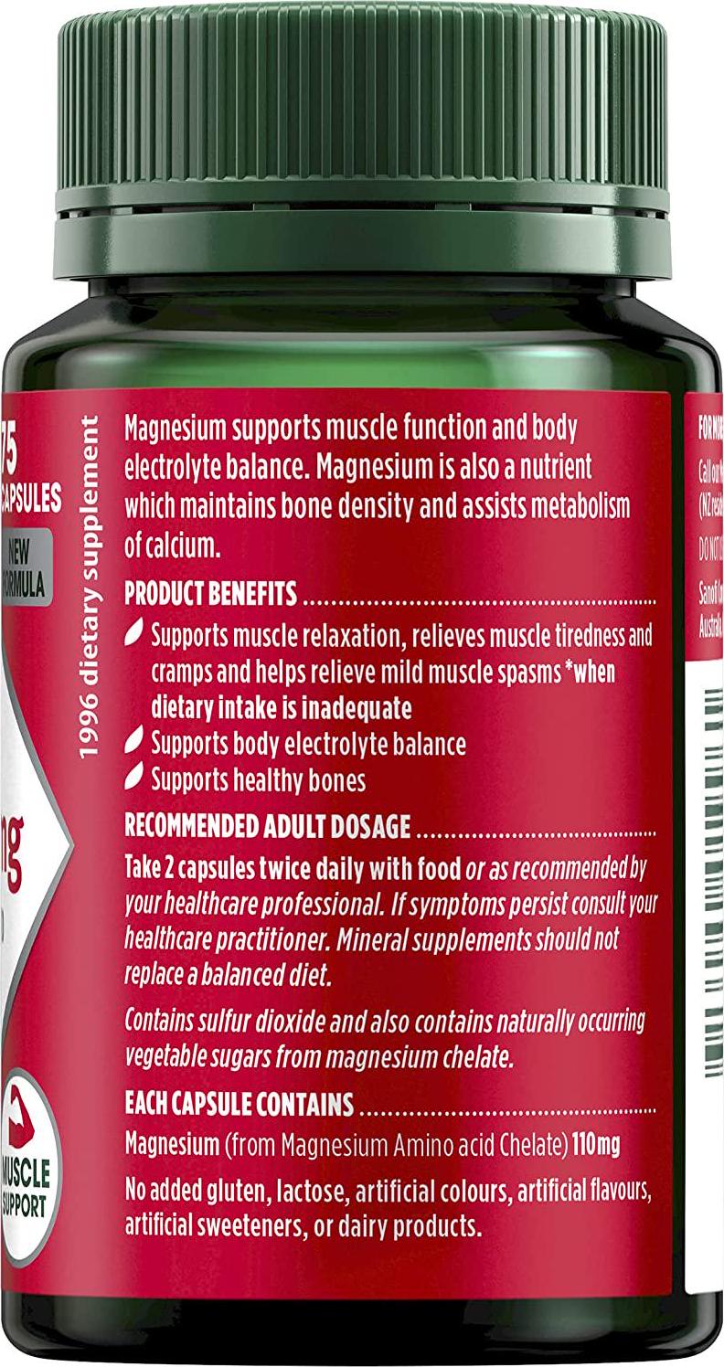 Nature's Own Magnesium Chelate 500mg - Relieves muscle tiredness and cramps when dietary intake is inadequate, 75 Capcules