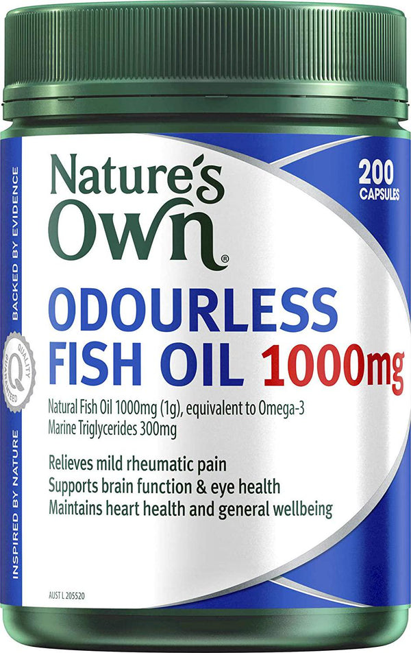 Nature's Own Odourless Fish Oil 1000mg - Naturally-Derived Omega-3 - Maintains General Health and Wellbeing, 200 Capsules
