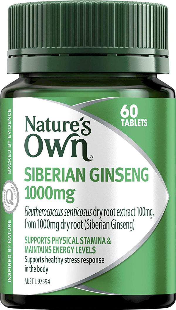 Nature's Own Siberian Ginseng 1000mg Tablet, Maintains Energy Levels and Physical Stamina, Supports Immune System Health, Mostly Green, 60 Count