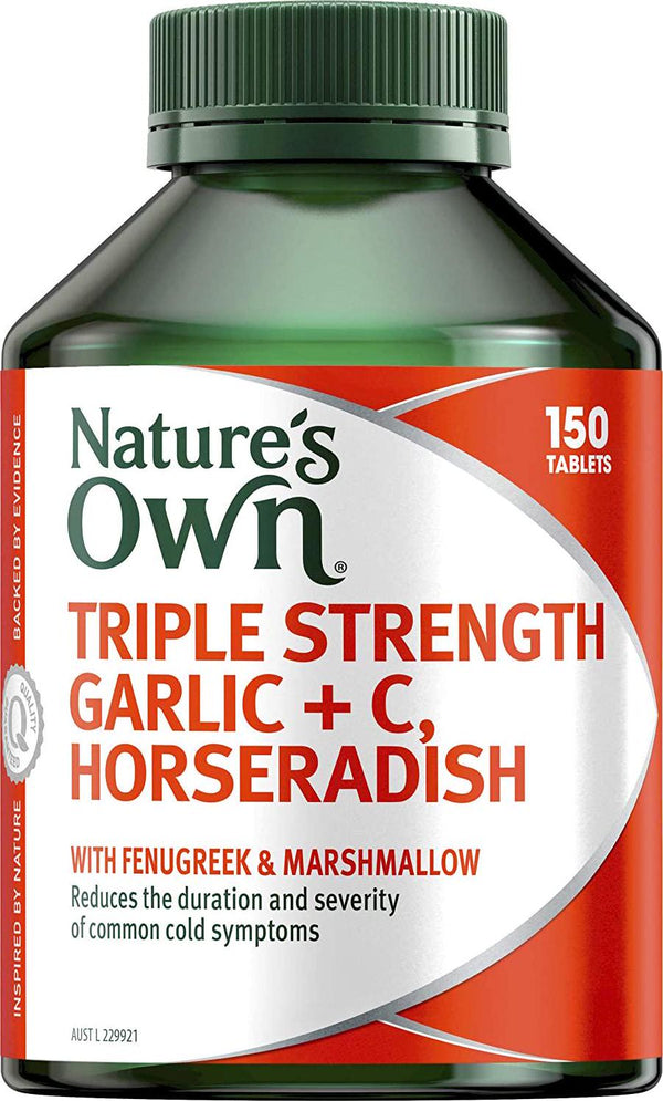 Nature's Own Triple Strength Garlic + C, Horseradish - Supports Immune System Function - Traditionally Used to Relieve Cough, 150 Tablets