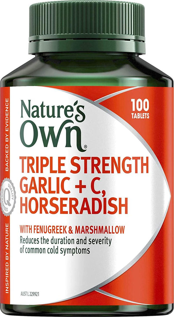 Nature's Own Triple Strength Garlic + C, Horseradish - Supports Immune System Function - Traditionally used to Relieve Cough, 100 Tablets