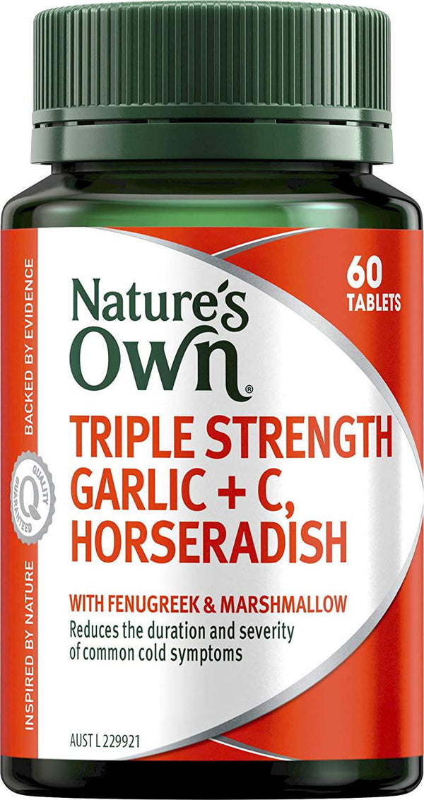 Nature's Own Triple Strength Garlic + C, Horseradish - Supports Immune System Function - Traditionally Used to Relieve Cough, 60 Tablets