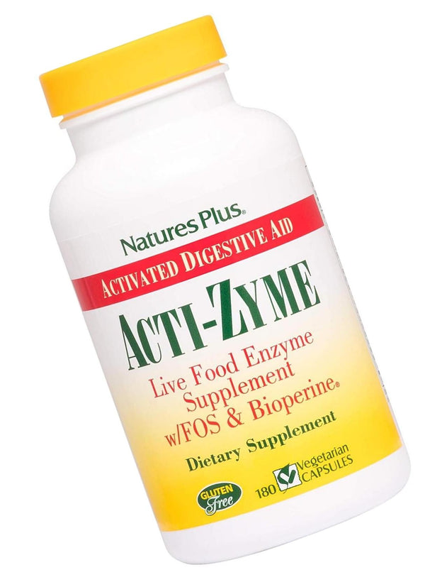 Nature's Plus - Acti-Zyme with Live Food Enzymes FOS and Bioperine - 180 Capsules