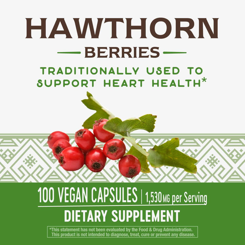 Nature's Way Premium Herbal Hawthorn Berries 510 mg per capsule, 100 VCaps (Packaging May Vary)