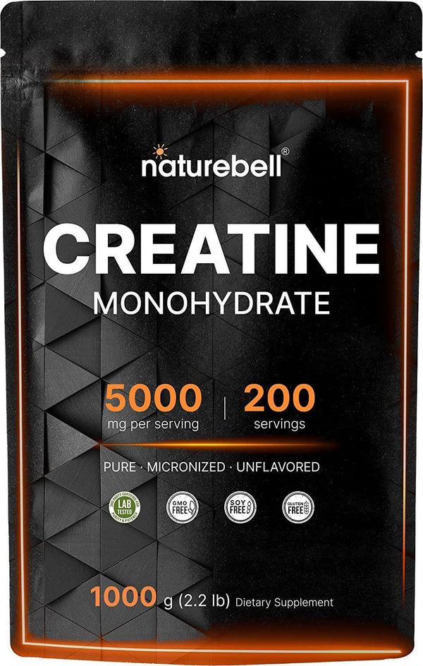 Naturebell Creatine Monohydrate Powder 1000 Grams, 5000mg Per Serving, Pure Unflavored Creatine Powder - Micronized - Pre Workout | Keto | Vegan | Dissolves Easy | Filler Free - 200 Servings (2.2Lb)