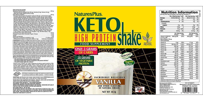 NaturesPlus KETOSlim Vanilla Shake - .80 lbs, Vegetarian Protein Powder - Low Carb Plant-Based Meal Replacement - For Keto, Low Glycemic and Diabetic Lifestyles - Gluten-Free - 11 Servings