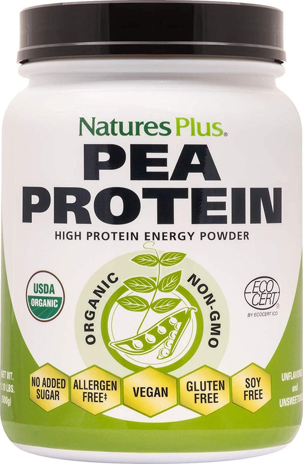 NaturesPlus Organic Pea Protein - 1.1 lbs, Vegan Drink Powder - High Energy Protein Powder, Hunger Suppressant, Muscle Builder, Promotes Heart Health - Non-GMO, Vegetarian, Gluten-Free - 25 Servings