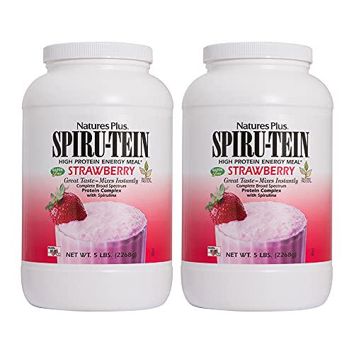 NaturesPlus SPIRU-TEIN, Strawberry - 5 lb, Pack of 2 - Plant-Based Protein Shake - Non-GMO, Vegetarian, Gluten Free - 134 Total Servings