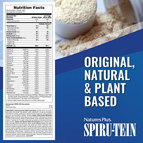 NaturesPlus SPIRU-TEIN Gold Shake - Vanilla - 1.03 lbs, Soy-Free Vegetarian Protein Powder - Whole Food Plant Based Meal Replacement - Natural Sustainable Energy - Gluten-Free - 13 Servings