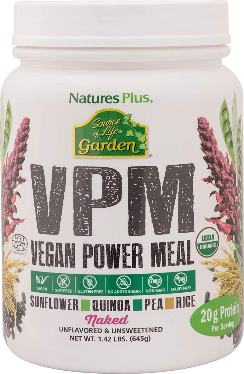 NaturesPlus Source of Life Garden Certified Organic VPM Naked Protein - 1.42 lbs, Protein Powder - Unflavored, Unsweetened - Vegan Meal Replacement - Soy-Free - Gluten-Free - 15 Servings