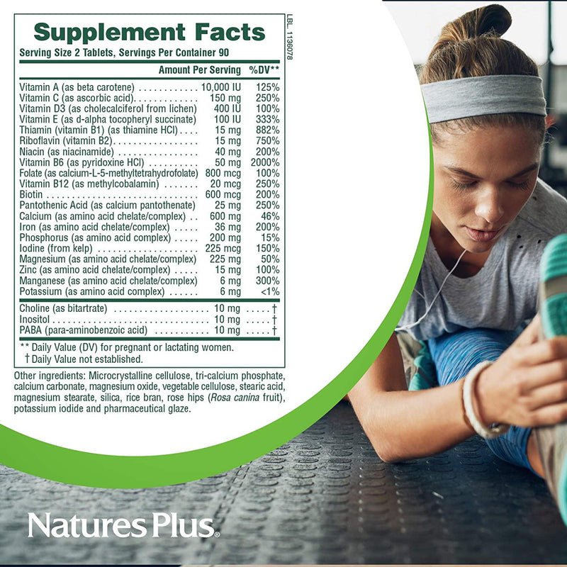 NaturesPlus Ultra Prenatal Multivitamin - 800 mcg Folate, 180 Vegetarian Tablets - Prenatal Supplement with Iron, Iodine, Calcium and B-Complex Vitamins - Gluten-Free - 90 Servings