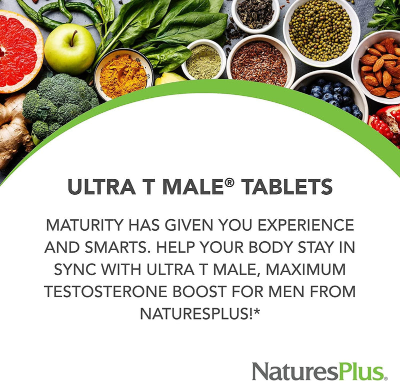NaturesPlus Ultra T Male, Extended Release (2 Pack) - 60 Bilayer Tablets - Natural Testosterone Booster for Men - Healthy Sexual Function, Muscle Gain - Vegetarian, Gluten-Free - 60 Total Servings
