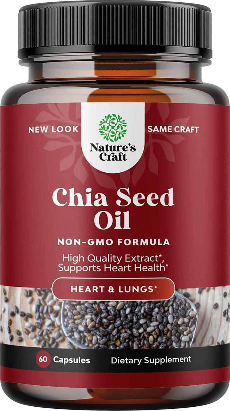 Natures Craft Chia Seed Oil Supplement for Weight Loss and Energy Natural Superfood Protein Metabolism Booster for Men and Women - Tryptophan Antioxidant Vitamins Omega 3 Fatty Acids