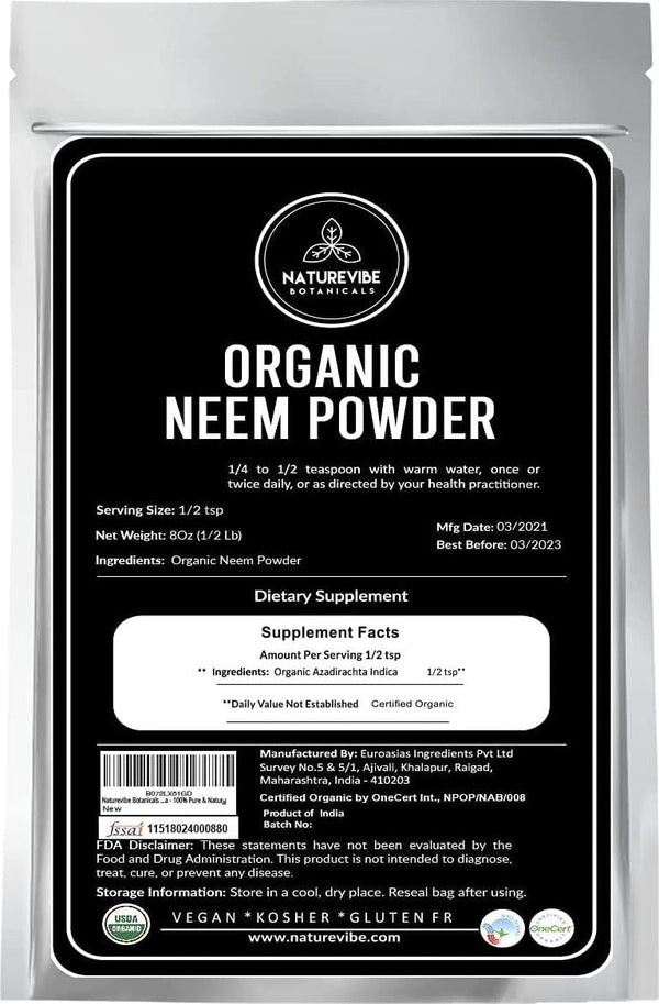 Naturevibe Botanicals USDA Organic Neem Leaf Powder, 5lbs | Azadirachta Indica | Non-GMO and Gluten Free | 100% Pure and Natural | Supports Immunity System (80 Ounces)