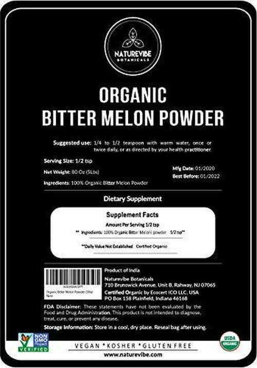 Naturevibe Botanicals Organic Bitter Melon Powder, 5lbs - Momordica Charantia (80 ounces)
