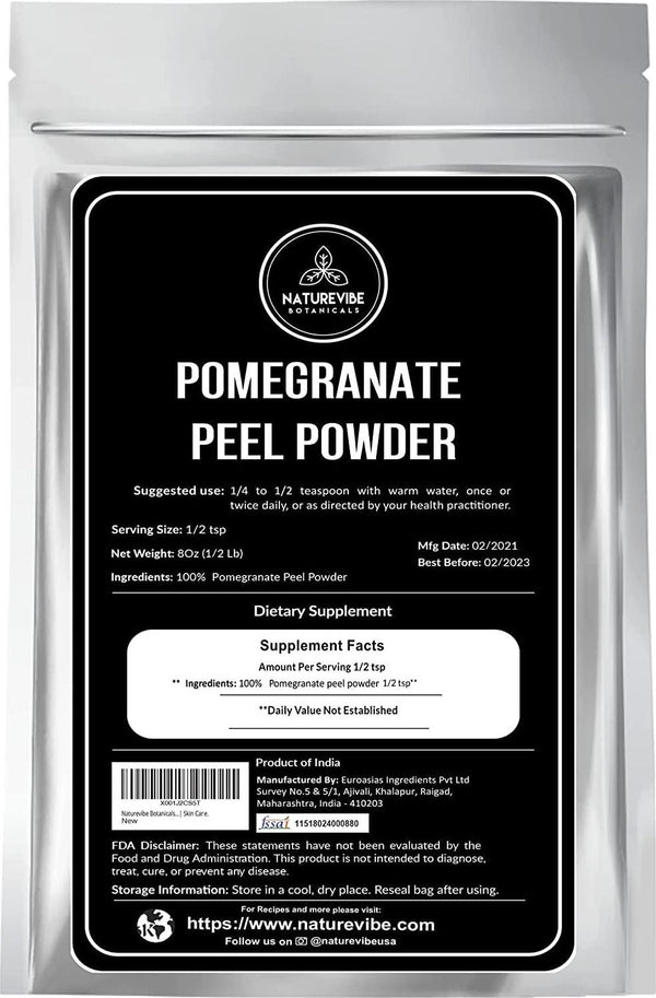 Naturevibe Botanicals Pomegranate Peel Powder 1/2Lb (8oz) - Punica Granatum | Gluten Free and Non GMO | Skin Care...[Packaging May Vary]