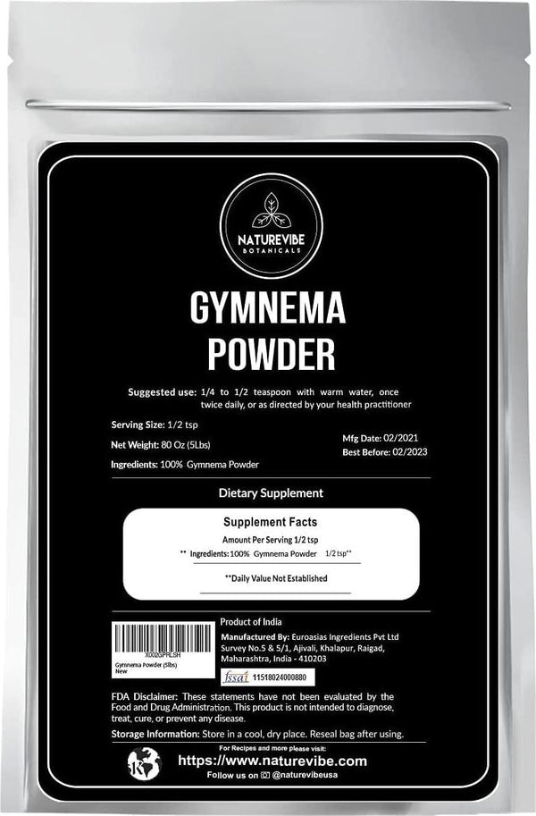 Naturevibe Botanicals Gymnema Powder, 5lbs | Gymnema sylvestre | Non-GMO and Gluten Free | Herbal Supplement | Supports Immunity System (80 Ounces)