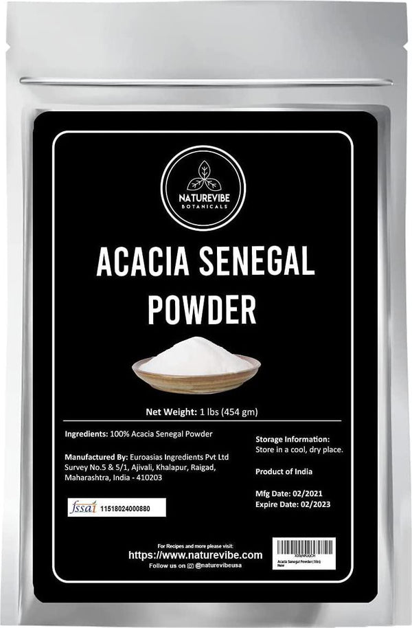 Naturevibe Botanicals Acacia Senegal Powder 1lbs | Easily Dissolves in Water | Can be Added to Smoothies | Baked Goods | Fine Powder |100% Plant Based (16 Ounces)