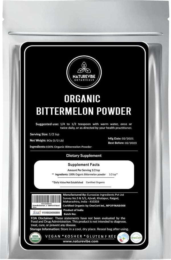 Naturevibe Botanicals Organic Bitter Melon Powder 8oz - Momordica Charantia | Non GMO and Gluten Free | Herbal Supplement