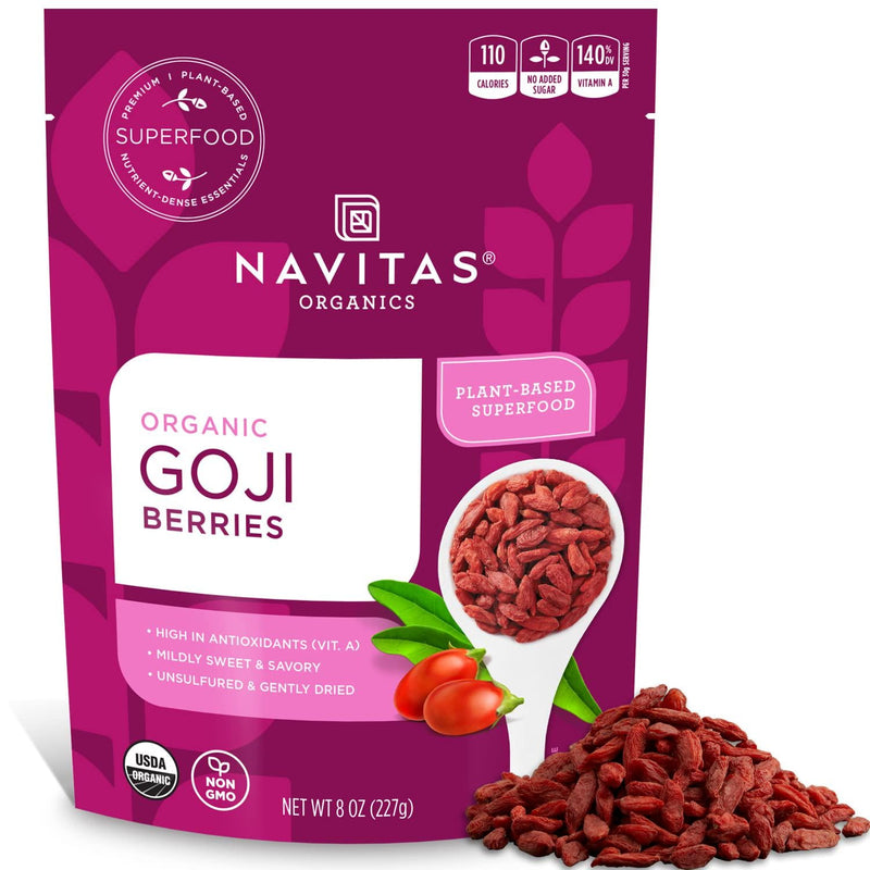 Navitas Organics Goji Berries, 8 oz. Bag, 8 Servings Organic, Non-GMO, Sun-Dried, Sulfite-Free
