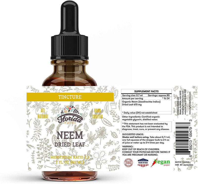 Neem Tincture, Organic Neem Extract, Neem Drops (Azadirachta Indica) Dried Leaf
