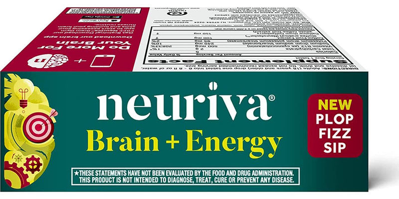 Neuriva Brain + Energy Effervescent Tablets, Nootropic Brain Supplement for Focus and Concentration with Neurofactor, Vitamin B12 and Caffeine for an Energy Boost*, (30ct Box), Cherry Lemonade