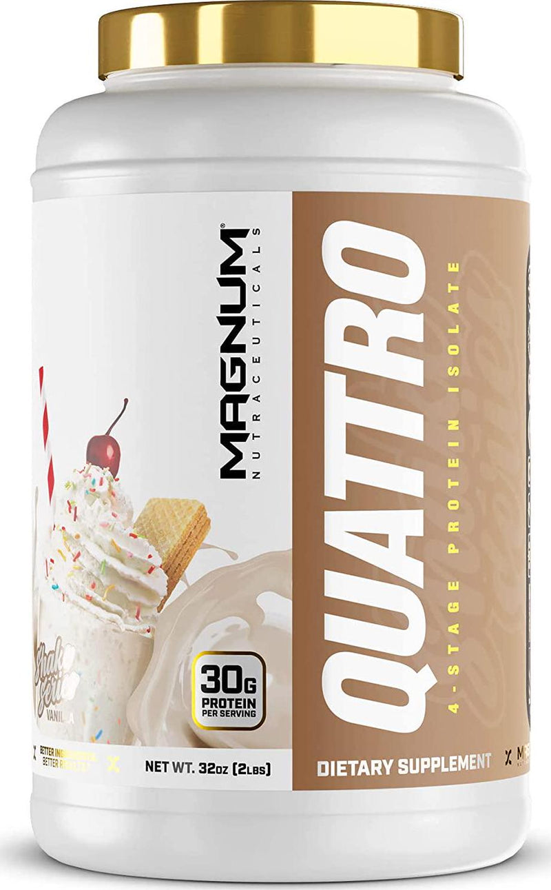 New Magnum Nutraceuticals Quattro Vanilla 2lb Shake Series with Hard Muscle Builder HMB Capsules